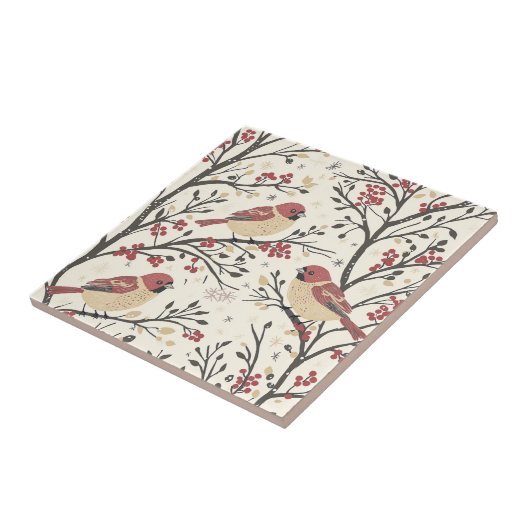 鳥と素朴ポインセチアのクリスマスパターン(1) タイル (側面)