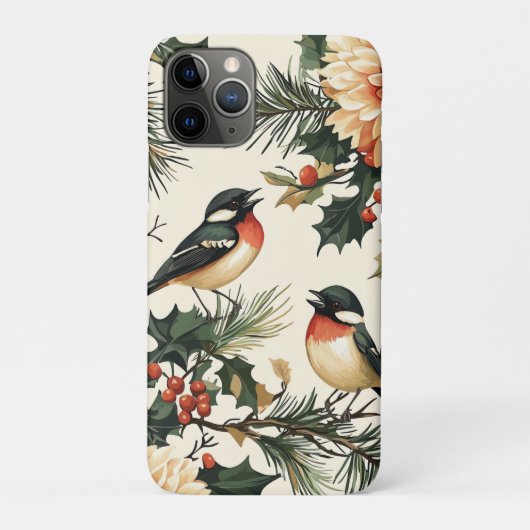 鳥と素朴ポインセチアのクリスマスパターン(21) Case-Mate iPhoneケース (裏)