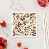 鳥と素朴ポインセチアのクリスマスパターン(22) スタンダードカクテルナプキン (インサイチュ)