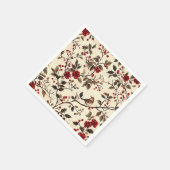 鳥と素朴ポインセチアのクリスマスパターン(22) スタンダードカクテルナプキン (角)