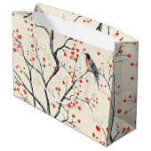 鳥と素朴ポインセチアのクリスマスパターン(2) ラージペーパーバッグ (裏面アングル)