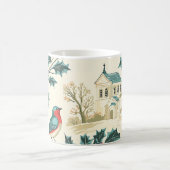 鳥と素朴ポインセチアのクリスマスパターン(7) コーヒーマグカップ (中央)