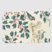 鳥と素朴ポインセチアのクリスマスパターン(7) ゴルフタオル (横)