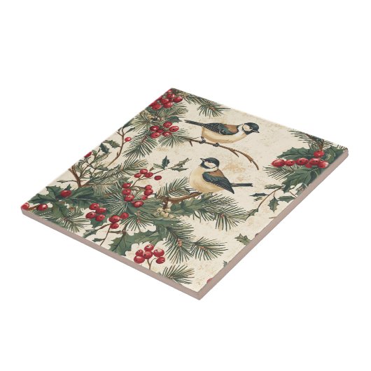 鳥と素朴ポインセチアのクリスマスパターン(8) タイル (側面)