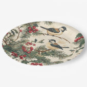 鳥と素朴ポインセチアのクリスマスパターン(8) ペーパープレート (アングル)
