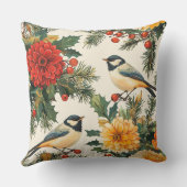 鳥と素朴ポインセチアのクリスマスパターン(9) クッション (裏面)
