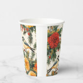 鳥と素朴ポインセチアのクリスマスパターン(9) 紙コップ (右)