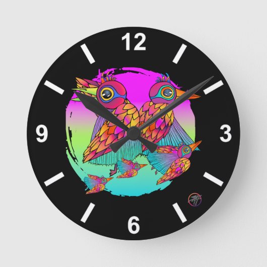 鳥と色 ラウンド壁時計 (正面)