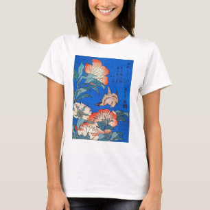 鳥と芍薬,北斎鳥と牡丹，北斎，浮世絵 Tシャツ