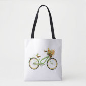 鳥と花かごの自転車 グリーンイエロー トートバッグ (正面)
