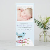 鳥と花のカスタム写真誕生のお知らせ 招待状 (スタンド正面)