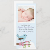 鳥と花のカスタム写真誕生のお知らせ 招待状 (正面/裏面)