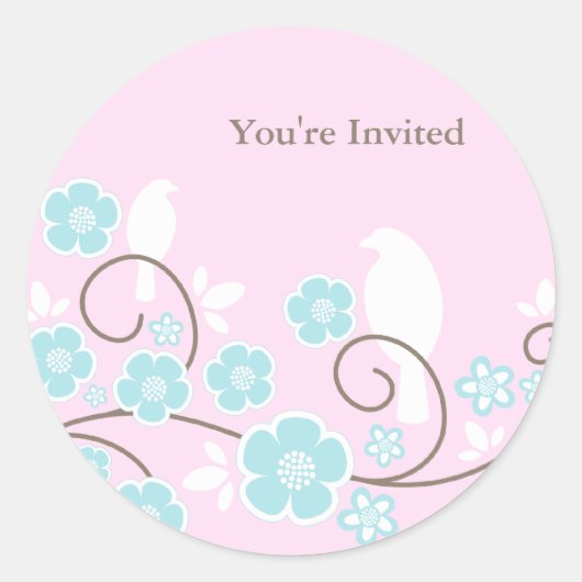 鳥と花のシール ラウンドシール (正面)