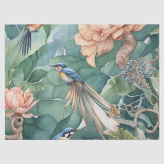 鳥と花のデコパージュペーパー エデンの園 Pa 薄葉紙 (正面)