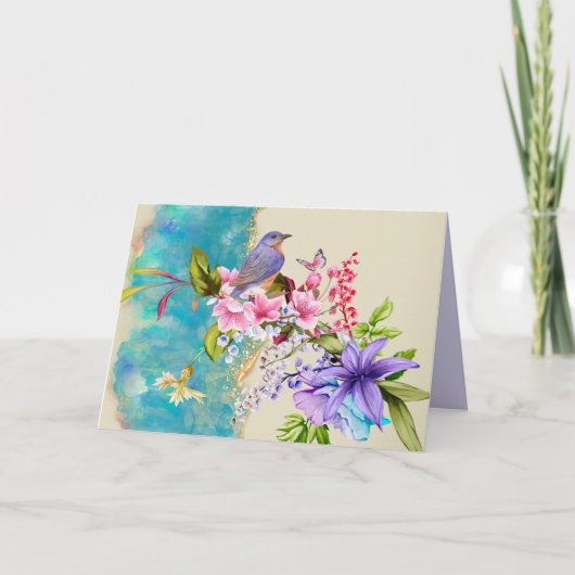 鳥と花のノートカード ノートカード (正面)