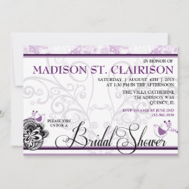 鳥と花のブライダファンシールシャワーの招待 招待状