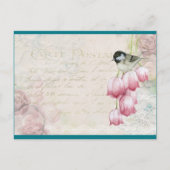 鳥と花の古びたヴィンテージ ポストカード (正面)