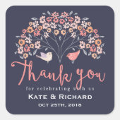 鳥と花の台本ありがとう結婚ステッカー スクエアシール (正面)