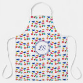 鳥と花の春模様ホワイト エプロン (正面)