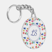 鳥と花の春模様ホワイト キーホルダー (正面左)