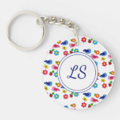 鳥と花の春模様ホワイト キーホルダー (正面)