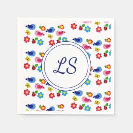 鳥と花の春模様ホワイト スタンダードカクテルナプキン