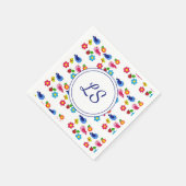 鳥と花の春模様ホワイト スタンダードカクテルナプキン (角)