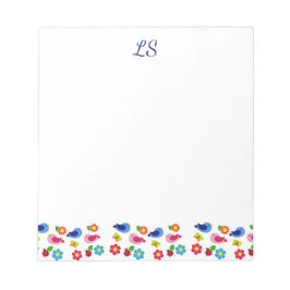 鳥と花の春模様ホワイト ノートパッド