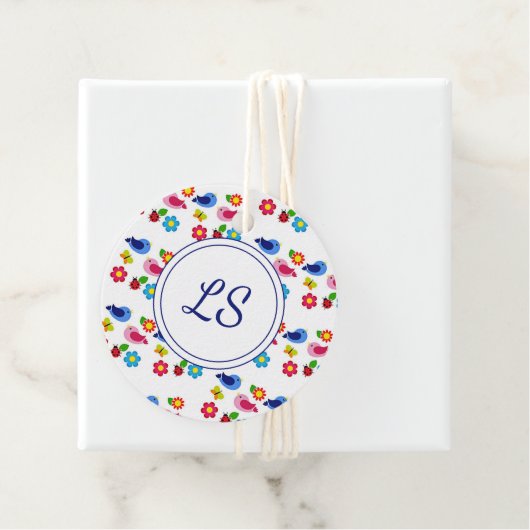 鳥と花の春模様ホワイト フェイバータグ (インサイチュ)