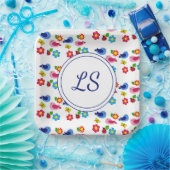 鳥と花の春模様ホワイト ペーパープレート (パーティー)