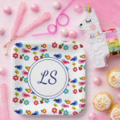 鳥と花の春模様ホワイト ペーパープレート (パーティー)