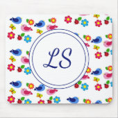 鳥と花の春模様ホワイト マウスパッド (正面)