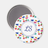 鳥と花の春模様ホワイト マグネット (正面/裏面)