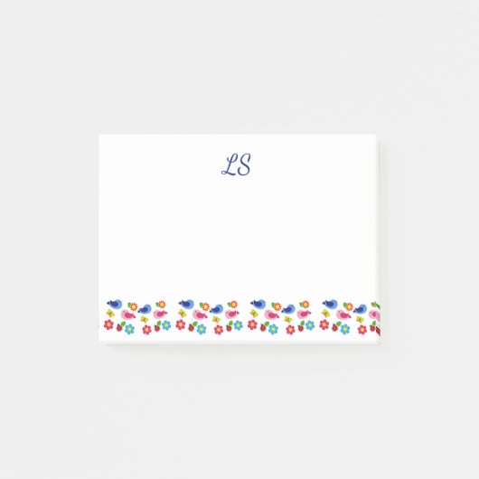 鳥と花の春模様 白 ポストイット (正面)