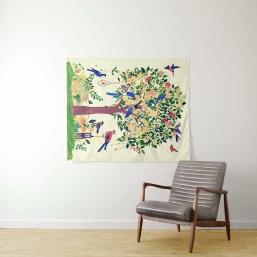 鳥と花の木 タペストリー (インサイチュ(横))