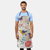 鳥と花の模様のエプロン エプロン (着用した状態)