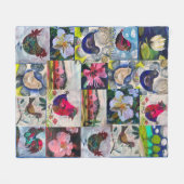 鳥と花の毛布 フリースブランケット (正面(横))