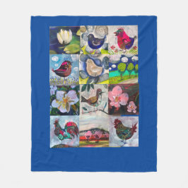 鳥と花の毛布 フリースブランケット