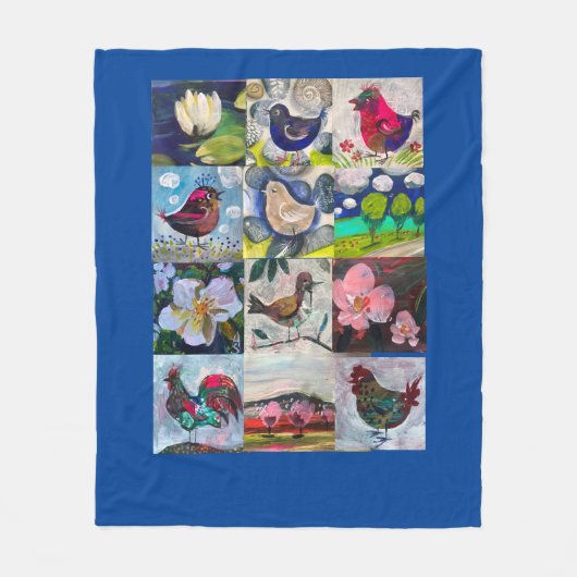 鳥と花の毛布 フリースブランケット (正面)