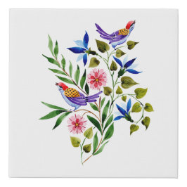 鳥と花の水彩アート絵画ズ フェイクキャンバスプリント