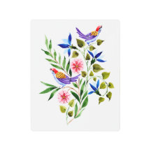 鳥と花の水彩アート絵画ズ