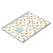 鳥と花の水彩スケッチ モノグラム入り ノートブック (左側)