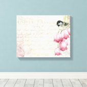 鳥と花の筆跡みすぼらしいヴィンテージ キャンバスプリント (インサイチュ (ウッドフロア))