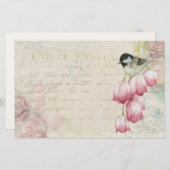 鳥と花の筆跡みすぼらしいヴィンテージ 便箋 (正面/裏面)