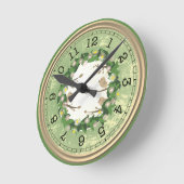 鳥と花の緑の壁時計 ラウンド壁時計 (傾斜)