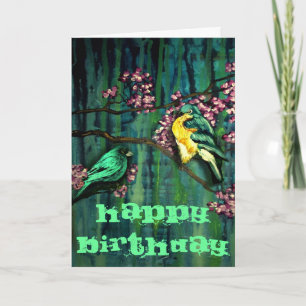 鳥と花の誕生日ウィッシュ カード