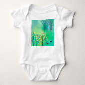 鳥と花の風景芸術 ベビーボディスーツ (正面)