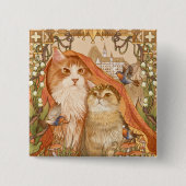 鳥と花を描いた中世のおとぎ話の猫|過去記事 缶バッジ (正面)