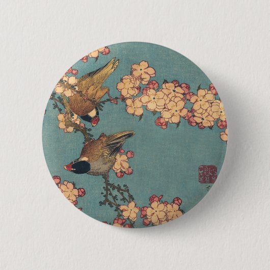 鳥と花アートピ日本のンクフローラ 缶バッジ (正面)