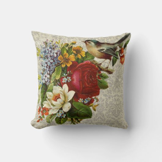 鳥と花コットン装飾用クッション16 x 16" クッション (正面)